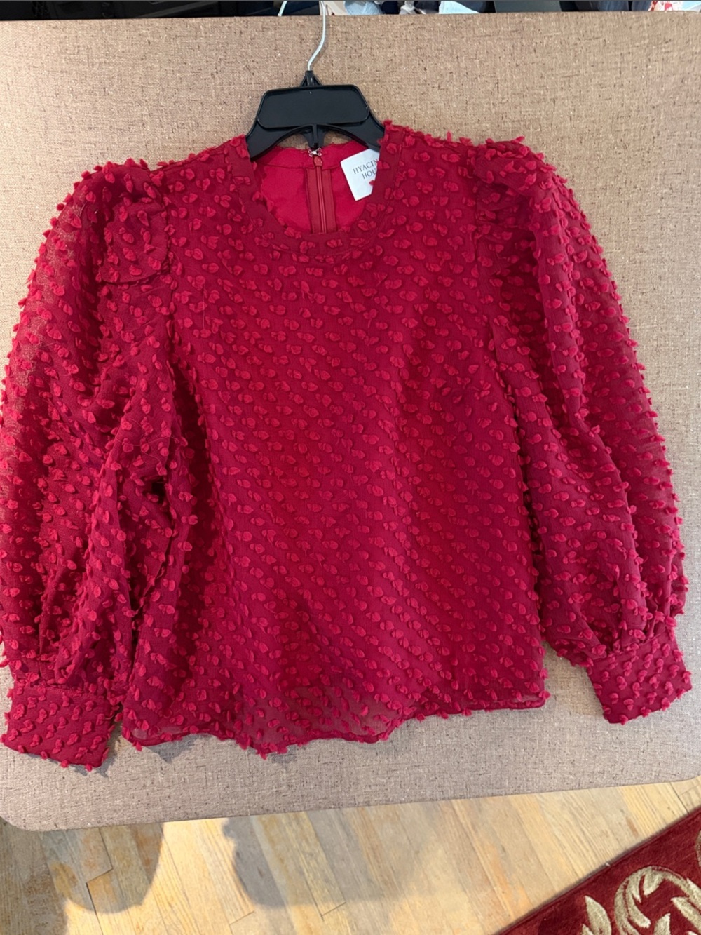 Textured Puff-Sleeve Blouse - Red